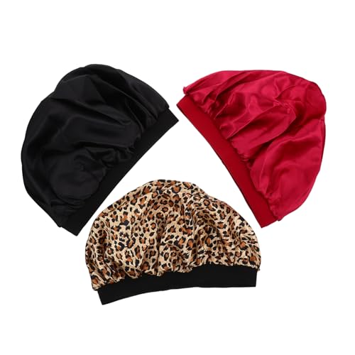 WOONEKY 3stücke Satinhaarhaube Für Damen Schlafmütze Mit Breitem Rand Haushalts Haarhaube Schlafmütze Satinhaube Zum Schlafen Duschhaube von WOONEKY