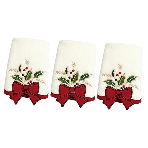 WOONEKY 3stücke Weihnachtliches Gesichts-handtuch Kreativem Schleifenmuster Festliche Gestickte Waschlappen Für Badezimmer Weihnachtszeit von WOONEKY