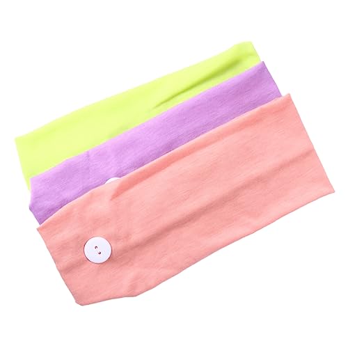 WOONEKY 3stücke Teiliges Baumwoll-stirnband-set Mit Knopf Elastisches Sport-haarband Für Schweißaufnahme Farben Fluoreszenzgrün Und Lila Für Yoga Und Outdoor-sportarten von WOONEKY