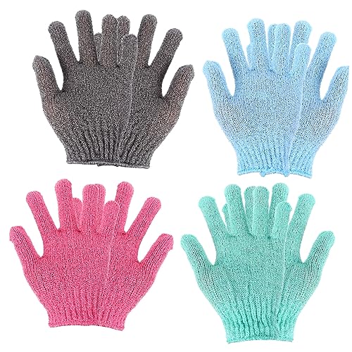 WOONEKY 4 Doppelpack Peelinghandschuhe Schrubbhandschuh Set Badetuch Duschbürste Abgestorbene Hautzellen Entferner Erfrischend von WOONEKY