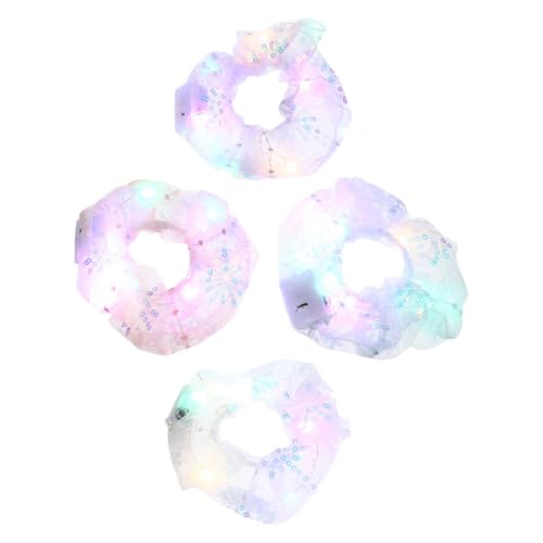 WOONEKY 4 STÜCKE LED Haargummis mit Pailletten Leuchtende Haarschleifen mit LED licht Elastische Haargummis für Mädchen und Frauen Modischer Haarschmuck für Tanzpartys und von WOONEKY