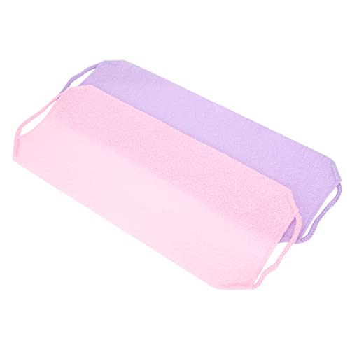 WOONEKY 4 Stück Badetuch Reibestreifen Peeling-rückenriemen Peeling-schrubber Zurück Waschen Körpertuch Bad Dusche Wäscher Handtuch Peeling-bürste Körperpeeling Violett 20% Bambusfaser von WOONEKY