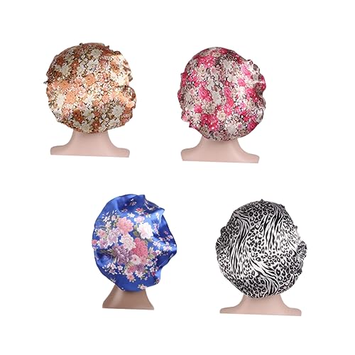 WOONEKY 4stücke Breitkrempige Schlafmütze Für Damen Haarschutz Gegen Haarausfall Chemotherapiemütze Beige Rosé Blau Weiß Und Schwarz Aus Langlebigem Material Platz Zum Verknoten Vermeiden von WOONEKY