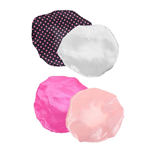 WOONEKY 4stücke Teiliges Doppellagige Waschhaube Für Damen Atmungsaktive Badekappen Wassermelonenrot Gepunktet Und Gummipink Für Haarpflege Und Schlaf von WOONEKY