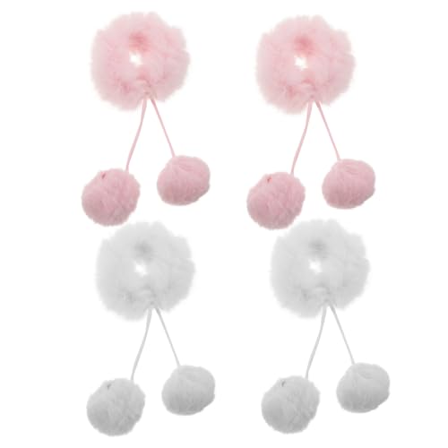 WOONEKY 4 Stück Flauschige Haargummis mit Pompom Weiche Plüschige Haarbänder für Mädchen Kuschelige Haarschmuck Accessoires für Pferdeschwanz Dutt und Zöpfe Stylische Armbänder für Herbst von WOONEKY