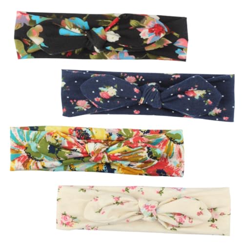 WOONEKY 4stücke Haargummis Mit Druck Und Hasenohren Elastische Kopfband-stirnbänder Für Frauen Und Mädchen Verstellbar Und Bequem Gemischten Farben von WOONEKY