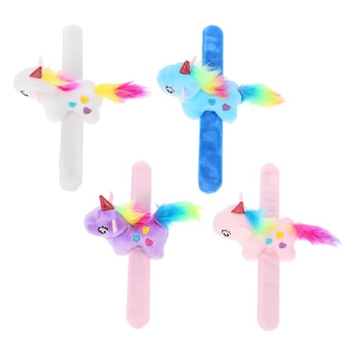 WOONEKY 4 Stück Plüsch Einhorn Klatscharmbänder Kuschelig Weiche Slap Bands Party Mitbringsel Hautfreundlich Strapazierfähig von WOONEKY