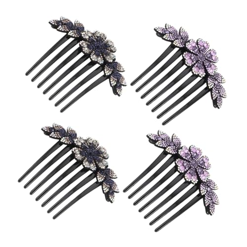 WOONEKY 4 Stück Rhinestone Haarkamm Blumendekor Glitzernde Braut Haarschmuck Haarkamm Haarspangen für Frauen Mädchen mit Sicherem Sitz und Elegantem Design von WOONEKY