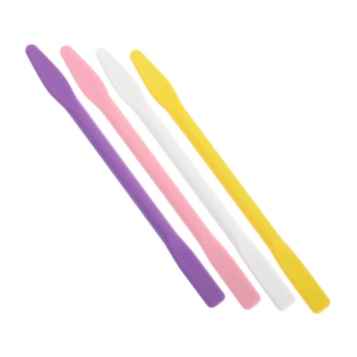 WOONEKY 4 Stück Silikon Rührstäbe Wiederverwendbar für Epoxidharz Kosmetik und Gesichtsmaske Lange Flexible Stäbchen in Weiß Gelb Rosa Violett Ergonomisch und Sicher für von WOONEKY