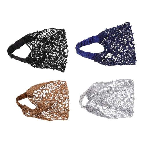 WOONEKY 4 Stück Spitzen Haarbänder mit Perlen Elastische Vintage Haarschmuck für Damen Komfortabel Vielseitig Einsetzbar für Alltag Make Up und Besondere Anlässe Modischer Kopfschmuck von WOONEKY