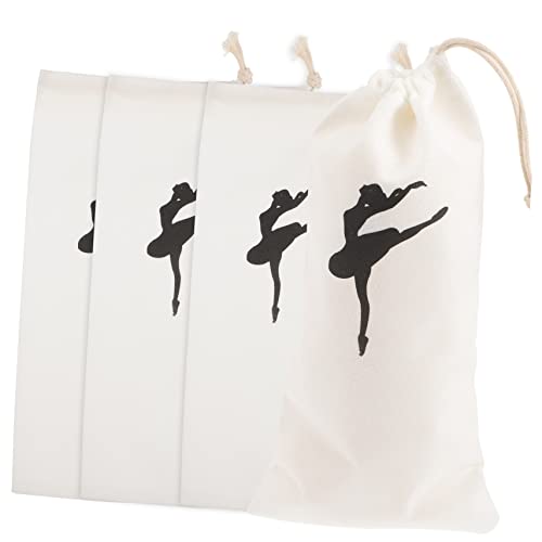 WOONEKY 4 Stück Teiliges Ballettschuhbeutel aus Atmungsaktivem Canvas mit Kordelzug Leichter Geräumiger Tanzschuhbeutel für Mädchen zur Aufbewahrung Schutz von Spitzenschuhen und von WOONEKY