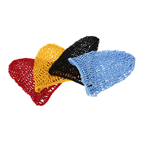 WOONEKY 4 Stück Teiliges Damen Haarnetz aus Gehäkeltem Baumwoll Mesh Elastisch und Dehnbar für Verschiedene Haarlängen und Farben zum Schlafen Haarbedeckung und Geeignet von WOONEKY