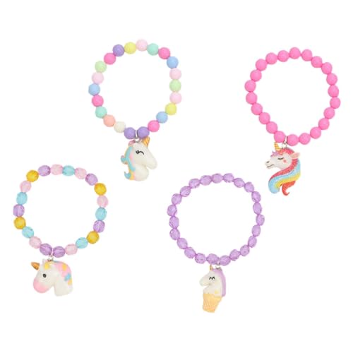 WOONEKY 4 Stück Teiliges Einhorn Armband für Mädchen Bunte Acrylperlen Kinderarmbänder Modische Kinderhandgelenk Deko Freundschaftlich und Vielseitig für Geburtstagsfeiern und Alltag von WOONEKY