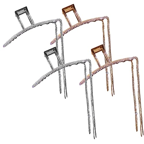 WOONEKY 4 Stück Teiliges Haarklammer Krallenclip mit Ketten Quaste Damen Haarschmuck Langlebig Robust für Dünnes Haar Modisch Vielseitig Kombinierbar von WOONEKY