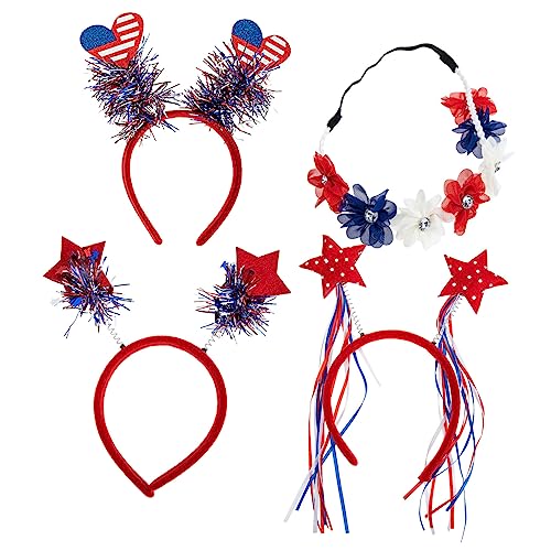 WOONEKY 4 Stück Teiliges Independence Day Haarschmuck Lustige Haarreifen Dekorative Party Haarbänder Festival Kopfschmuck für Damen und Mädchen Robust und Stylisch von WOONEKY