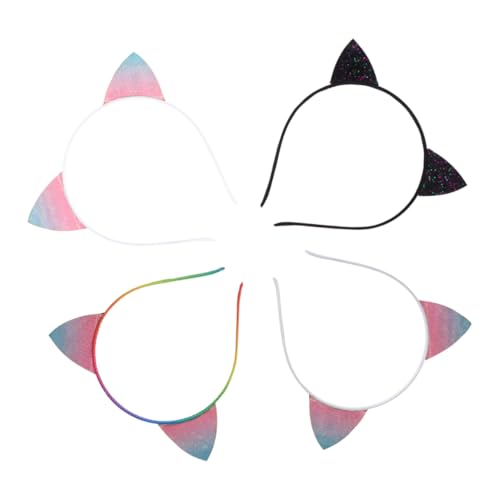 WOONEKY 4 Stück Teiliges Katzenohren Stirnband aus Hochwertigem Leichtem und Langlebig Farbecht Bequem für Party Festival Halloween und Katzenliebhaber Bunter Pailletten Haarschmuck von WOONEKY