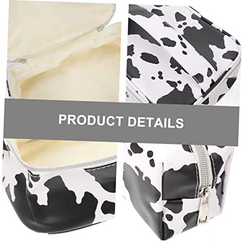 WOONEKY 4 Stück Teiliges Make Up Pinselset mit Kuhmuster Große Kapazität Tragbare Kosmetiktasche mit Reißverschluss Multifunktionale Kultur und Reise Toilettentasche für Mädchen und von WOONEKY