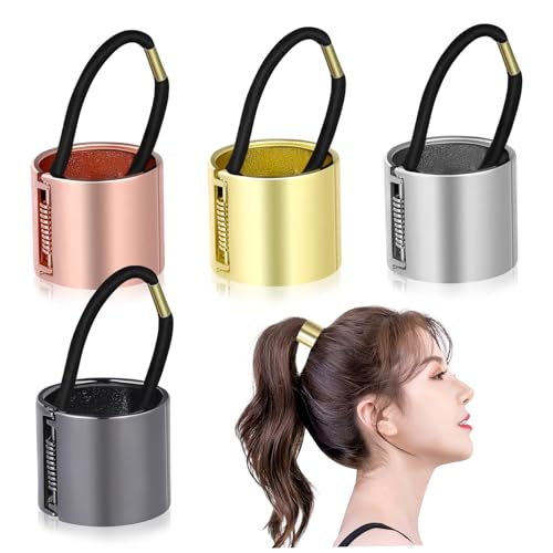 WOONEKY 4 Stück Teiliges Metall Haarband mit Federscharnier Ponytail in Gold Silber Roségold und Schwarz Langlebige Haargummis für Frauen und Mädchen Vielseitiges Stylingzubehör von WOONEKY