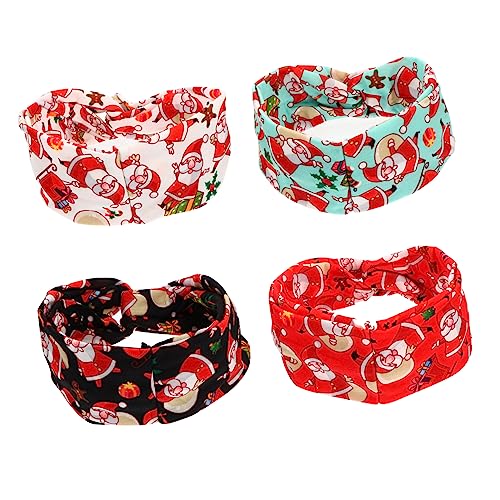 WOONEKY 4 Stück Teiliges Weihnachts Haarband mit Weihnachtsmann und Elch Druck Elastische Fitness Haarreifen für Outdoor Sport Gesichtswäsche und Rot Grün Schwarz und Weiß von WOONEKY