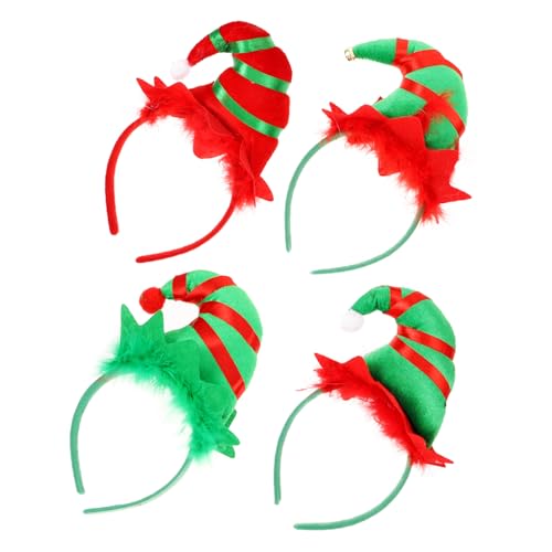 WOONEKY 4 Stück Teiliges Weihnachts Haarreif mit Mützen Design Atmungsaktiv Flexibel Bunte Stoff Stirnbänder für Party Karneval Cosplay Festlicher Haarschmuck für Mädchen von WOONEKY