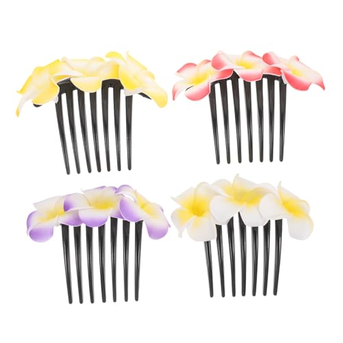 WOONEKY 4Stücke Damen Haarseitenkämme mit Bunten Plumeria Blumen Dekorative Haarschmuck Accessoires für für Hochzeiten und Besondere Anlässe von WOONEKY