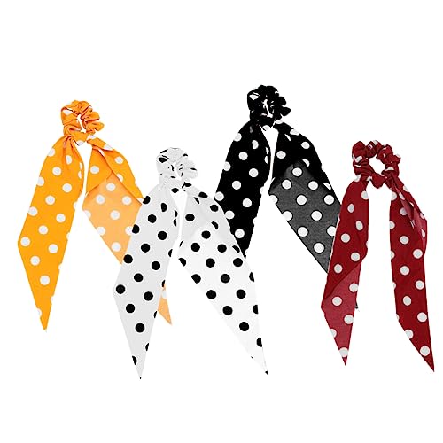 WOONEKY 4stücke Scrunchies Mit Punkten Elastische Haargummis Für Damen Einfaches Ponytail-haarband Mit Schleifen Zufälligen Farben Für Alltag Partys Und Besondere Anlässe von WOONEKY