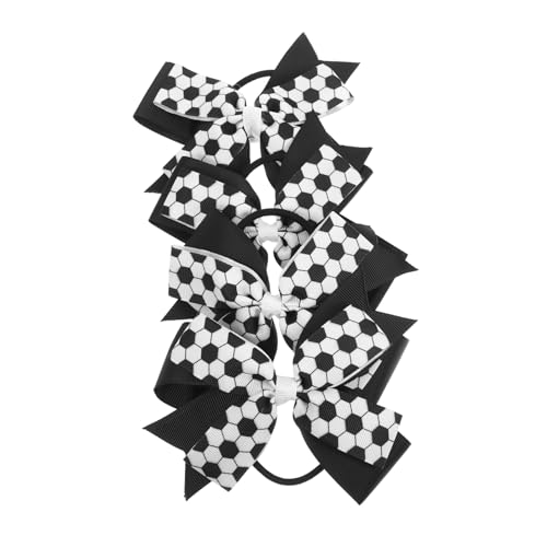 WOONEKY 4stücke Fussball Haargummis Mit Schleifen Elastische Pferdeschwanzhalter Für Mädchen Weiche Und Bequeme Haaraccessoires in Schwarz-weiß Für Haartypen von WOONEKY