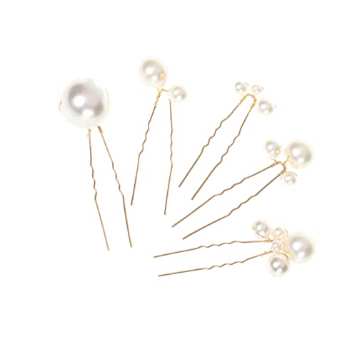 WOONEKY 5 Stück Teilig U Förmige Perlen Haarnadeln Brautschmuck Hochzeit Haarschmuck Damen Polierung Modisches Kopfschmuck Set für Festliche Anlässe von WOONEKY