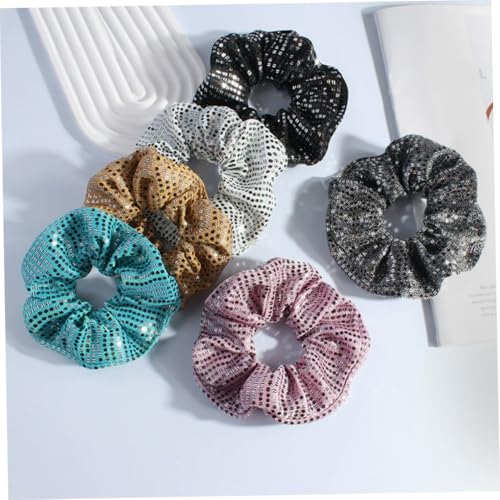 WOONEKY 6 Stück Glitzer Haargummis mit Pailletten Elastische Große Haarschleifen für Damen Farbvielfalt in Rosa Blau Minimalistische Haarbänder für Alltag und Festliche Anlässe von WOONEKY