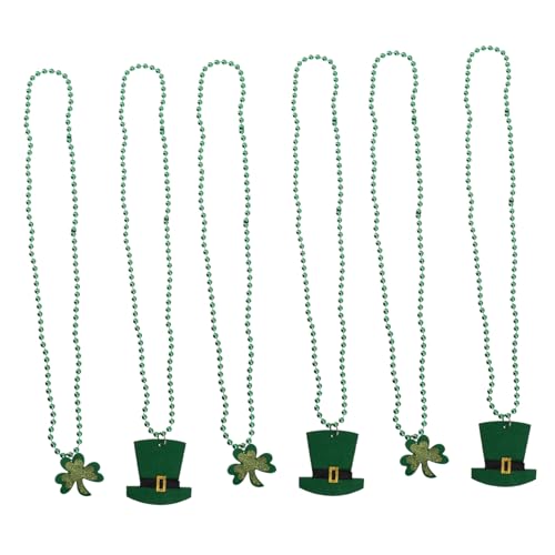 WOONEKY 6 Stück Kleeblatt Halskette Irisches Festival Schmuck für Patrick's Day Glücksperlen für Partys und Dekoration Leicht und Tragbar für Fotorequisiten und Themenfeiern von WOONEKY