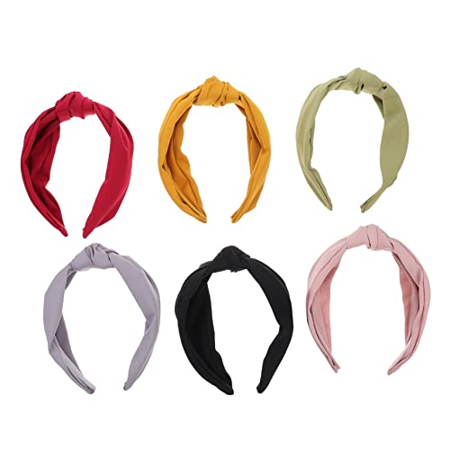 WOONEKY 6 Stück Mädchen Haarbänder mit Knoten Schleifen Weiche Stoff Stirnbänder in Farben Bequeme Haarreifen für Damen Modischer Haarschmuck für Verschiedene Frisuren und Alltag von WOONEKY