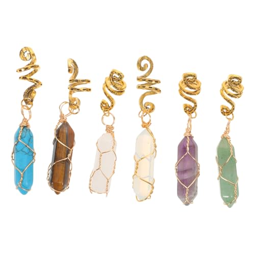 WOONEKY 6 Stück Teiliges Dreadlock Haarschmuck aus Naturstein mit Sechseckigem Anhänger und Drahtwicklung Langlebiges und Stilvolles Zubehör für Zöpfe und Flechtfrisuren Fester für Damen von WOONEKY