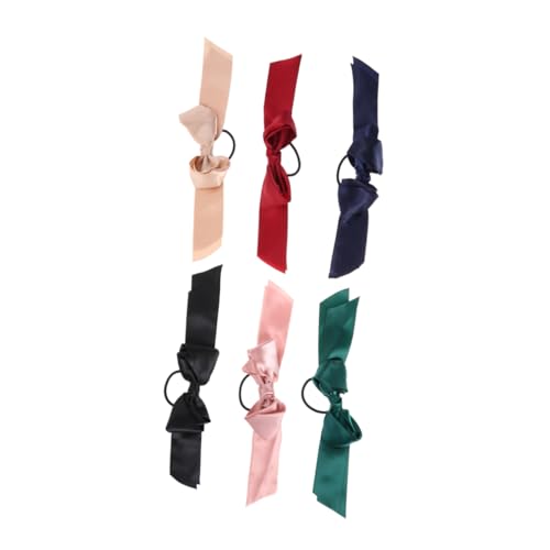 WOONEKY 6 Stück Teiliges Haarschleifen aus Doppellagigem Satin Elastische Haargummis mit Schleifen Design Weiche Haarringe für Mädchen und Damen Stilvolle Haarbänder zum Festen Halten von von WOONEKY