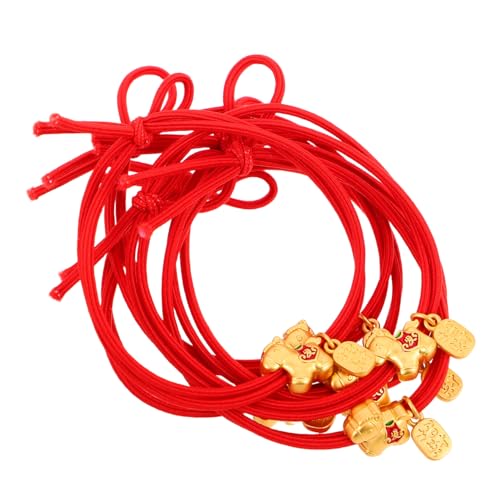 WOONEKY 6 Stück Teiliges Rote Haargummis mit Pferdeanhänger Elastische Haarschonende Haargummis für Mädchen und Frauen als Ponytail Halter und Geschenk zum Chinesischen Neujahr von WOONEKY