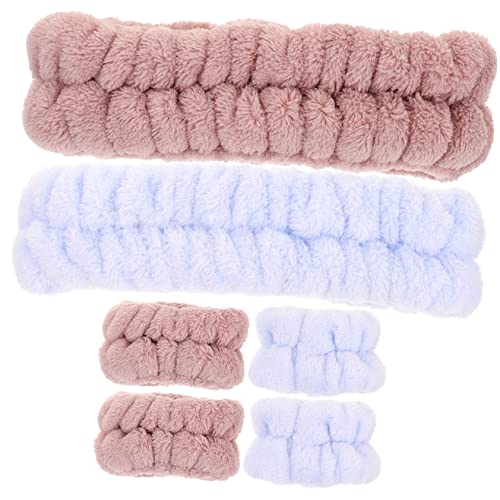 WOONEKY 6 Stück Wasserabsorbierender Make up Stirnbänder Und Handgelenkmanschetten Zum Gesichtswaschen Flanell Braun Und Blau Für Frauen Angenehm Zu Tragen Spa Ausrüstung von WOONEKY