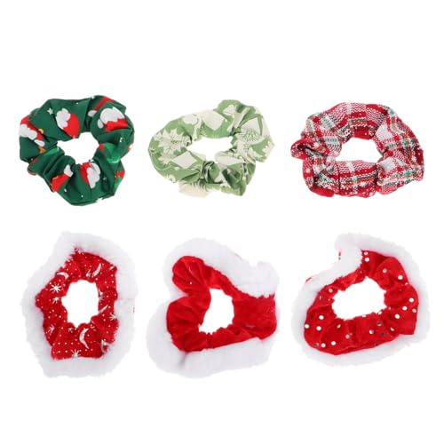 WOONEKY 6 Stück Weihnachtliche Haargummis mit Flauschigem Weißem Rand Elastische Haarbänder Verschiedenen Farben Weicher Haarschmuck für Festliche Frisuren Damen und Mädchen Komfortabel von WOONEKY