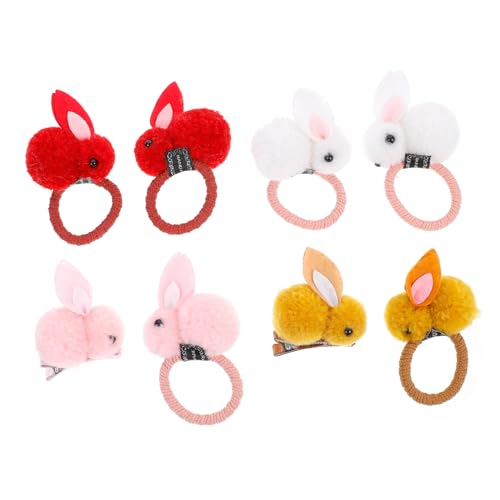 WOONEKY 8 Stück Plüsch Häschen Haargummi Teilig Haarspangen Elastische Ponytail Halter Bunte Kaninchen Ohr Haarschmuck für Mädchen Vielseitig und Schonend von WOONEKY