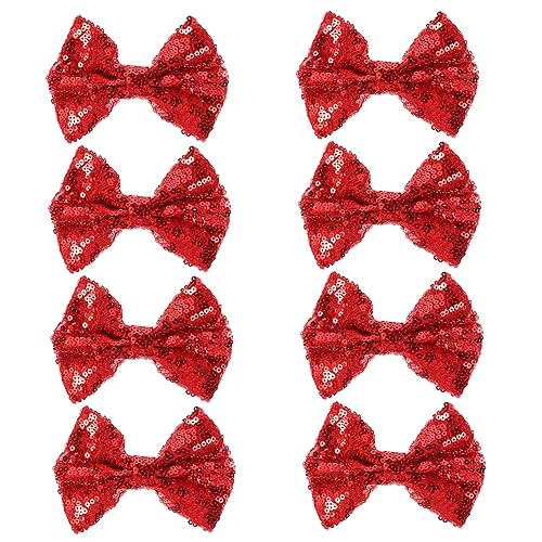 WOONEKY 8 Stück Teiliges Haarschleifen mit Pailletten Haarspangen in Rot Süße Schleifenhaarklammern für Frauen und Mädchen Langlebig und Vielseitig für Party Geburtstag Weihnachten von WOONEKY