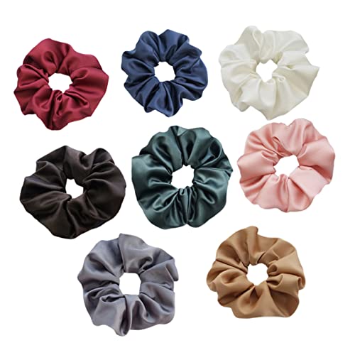 WOONEKY 8stücke Seidenhaargummi Kreisform Nahtlos Elastisches Tuch Pferdeschwanzhalter Stoffhaarringe Für Frauen Gemischte Farbe von WOONEKY