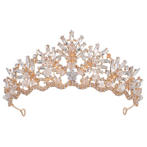 WOONEKY Barock Brautkrone Goldene Tiara mit Funkelnden Strasssteinen Leichter Haarschmuck für Hochzeit Geburtstag Abschlussball und Festliche Anlässe Stabil und Komfortabel zu Tragen von WOONEKY