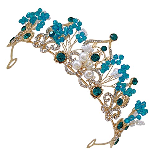 WOONEKY Barockstil Braut Tiara mit Blauen Kristallperlen Handgefertigte Damen Krone für Hochzeit Bankett Party und Besondere Anlässe Sicher und Einfach zu Tragen von WOONEKY