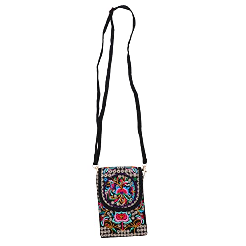 WOONEKY Canvas Messenger Bag Kulturtasche Mit Blumenstickerei Traditionelle Umhängetasche Leicht Und Tragbar Reißverschluss Für Damen Tasche Für Handytasche Und Make-up Aufbewahrung von WOONEKY