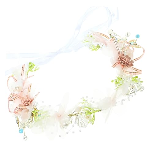 WOONEKY Blumen Haarband mit Bändern und Perlen Dekoratives Hochzeits und Braut Accessoire für Damen Komfortabel Realistische Blumen für Festliche Anlässe und Abendkleider von WOONEKY