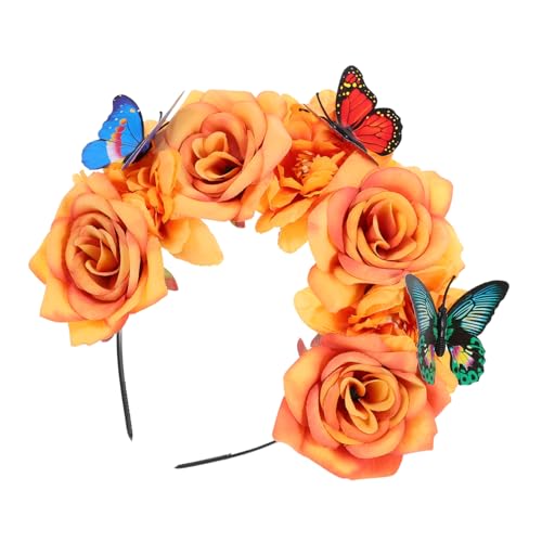 WOONEKY Blumen-Schmetterlings-Kopfschmuck hochzeit blumenkrone Blumenhaargirlande damen haarbänder haarschmuck für damen Stirnband Schmetterlings-Haarschmuck Halloween-Stirnbänder Rosen von WOONEKY