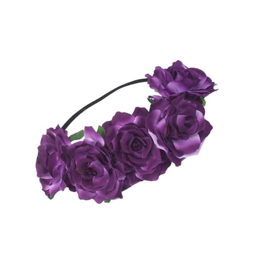 WOONEKY Blumenstirnbänder für Mädchen kopfschmuck haar zubehör blumengirlande Tiara Haarbänder Kopfbedeckung Rosen für die Braut florales Stirnband Hochzeit rosafarbene Tasche Violett von WOONEKY
