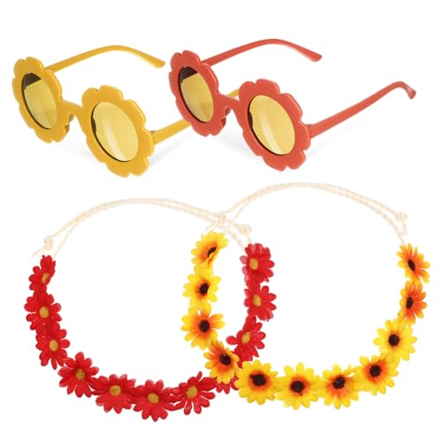 WOONEKY Boho Sonnenblumen Blumenkranz Stirnband mit Sonnenbrille Leichter Kopfschmuck und Brille für Party Hochzeit Festival Vielseitig Tragbar als Haarband oder Halskette WOONEKY Boho Sonnenblumen Blumenkranz Stirnband mit Sonnenbrille Leichter Kopfschmuck und Brille für Party Hochzeit Festival Vielseitig Tragbar als Haarband oder Halskette von WOONEKY