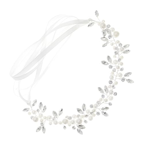 WOONEKY Braut Haarband mit Künstlichen Perlen Silbernes Haarschmuck Accessoire Handgefertigtes Strassblatt Design für Hochzeit Party und Festliche Anlässe von WOONEKY