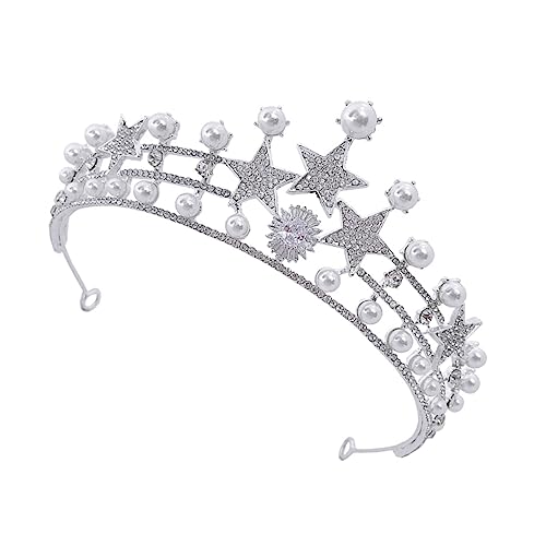 WOONEKY Braut Tiara mit Perlen und Funkelnden Strasssteinen Dekorative Krone Haarschmuck für Hochzeit Party und Festliche Anlässe Damen Kopfschmuck für Braut und Besondere von WOONEKY