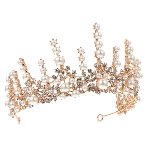 WOONEKY Braut Tiara mit Perlen und Funkelnden Strasssteinen Goldfarbene Hochzeitskrone für Damen Bequemes und Langlebiges Haarschmuck Accessoire für Hochzeit Geburtstag Party und von WOONEKY