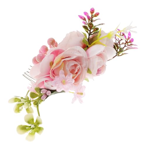 WOONEKY Brautschmuck Haarkamm mit Künstlichen Rosa Rosen Leichter Komfortabler Haarschmuck für Hochzeit Braut Vielseitig Einsetzbar für Foto Shooting Party und Festliche Anlässe von WOONEKY